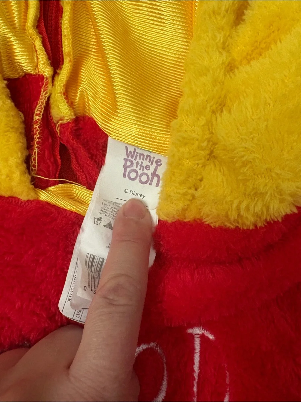 Disney Winnie the Pooh Plush Hooded Costume in Yellow and Red - Picture 3 of 5